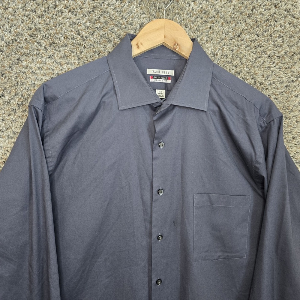 Van Heusen Dress Shirt Mens 16.5 36/37 Gray Button Up Flex Collar Regular Fit - Picture 4 of 7
